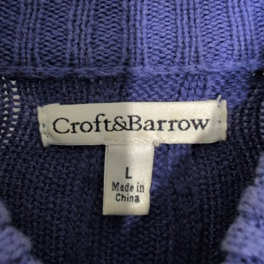 Croft & Barrow Cable Knit Sweater Womens Size Large Purple 100% Cotton Full Zip